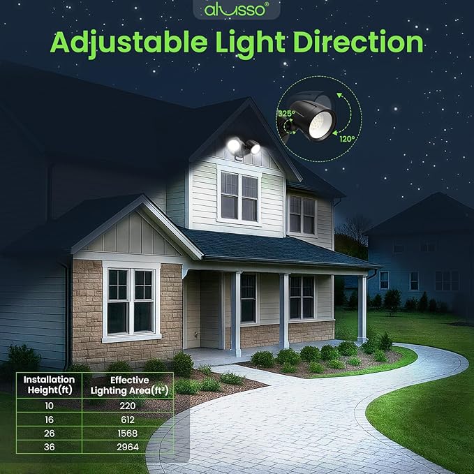 ALUSSO Motion Sensor Outdoor Lights Metal Heads, 30W Flood Lights Outdoor 3600LM, 3 Modes Dusk to Dawn/Auto/On Time, 3000K 4000K 6500K Adjustable, Hardwired Security Light ETL Listed, Black 1PC