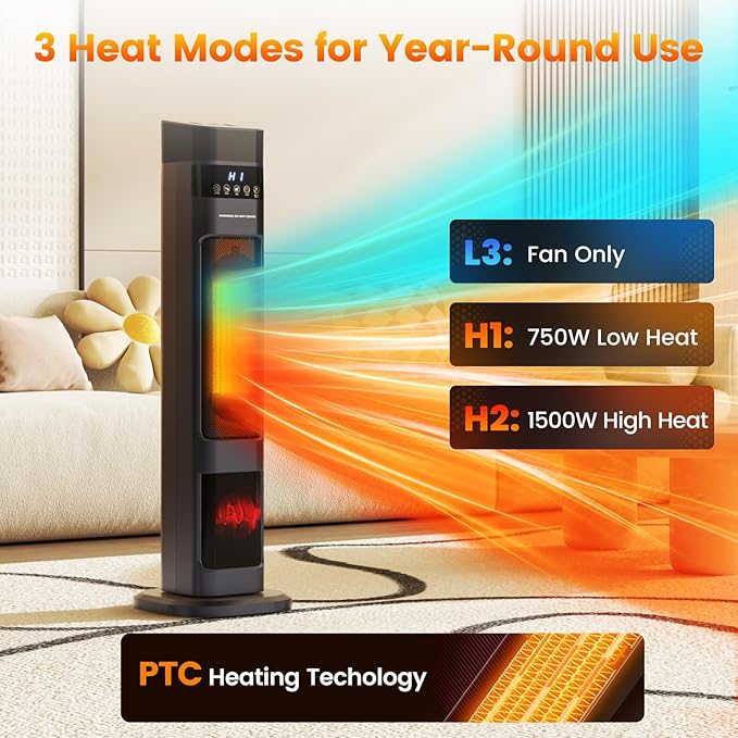 Auertech 31" Space Heater with Humidifier, 3 in 1 Electric Space Heater with 3D Flame, Oscillating Room Heaters with 3 Heating Modes, 12H Timer, Space Heaters for Indoor Use Large Room, Bedroom