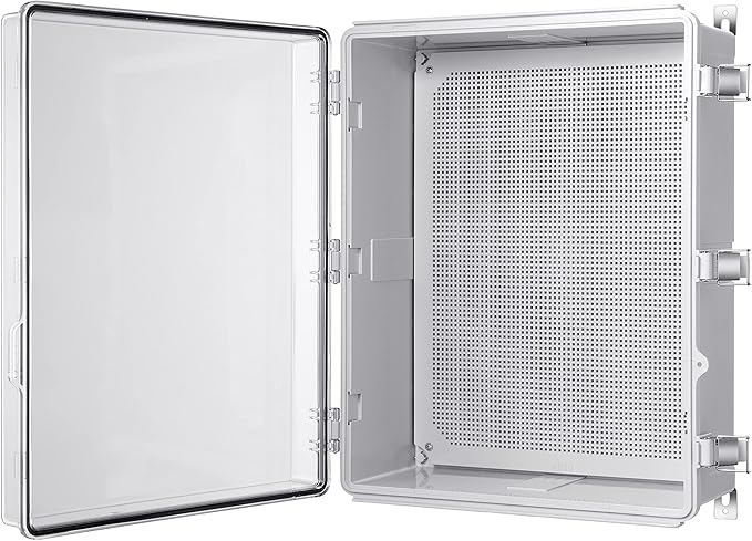Gratury Junction Box, IP67 Waterproof Plastic Enclosure for Electrical Project, Hinged Grey Cover, Includes Mounting Plate and Wall Bracket (Transparent Cover, 20"×16.1"×7.9")