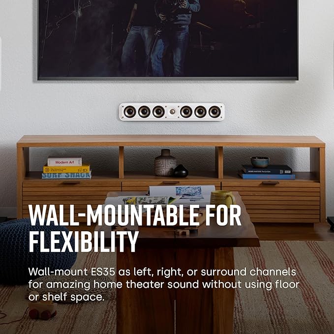 Polk Signature Elite ES35 Slim Center Channel Speaker - Hi-Res Audio Certified, Dolby Atmos & DTS:X Compatible, 1" Tweeter & (6) 3" Woofers, Dual Power Port for Effortless Bass, Contemporary Walnut