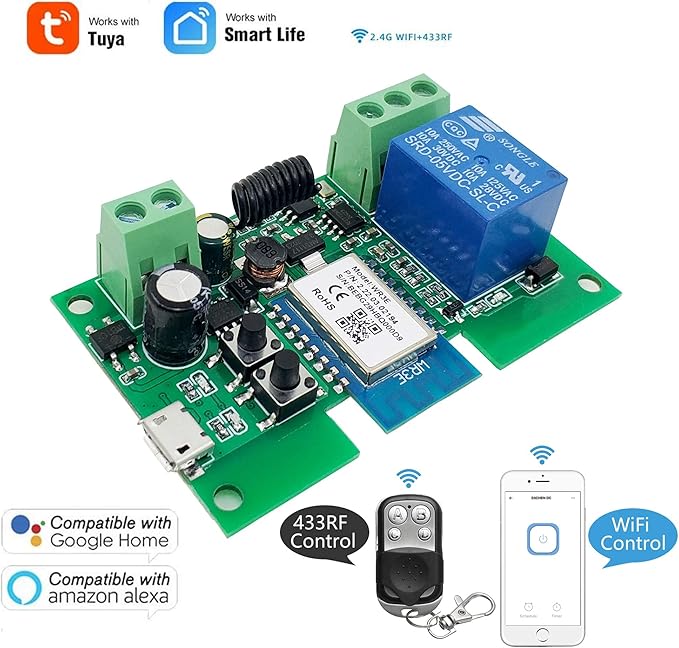 Newgoal WiFi Inching/Selflocking Relay Modules WiFi Momentary Switch with 433 MHz RF Remote Control(Tuya SmartLife APP)