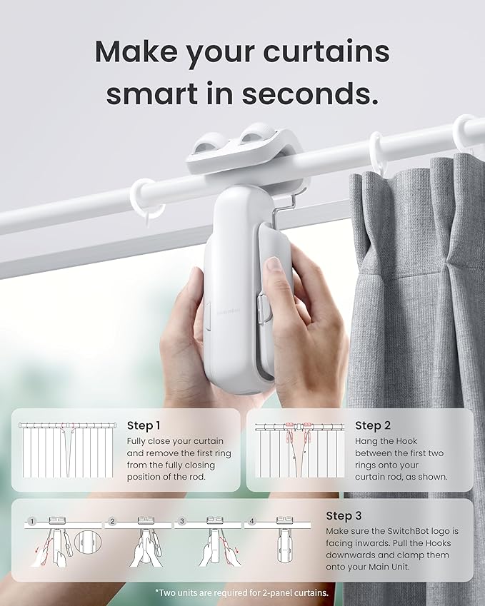 2025 Automatic Curtain Opener 3 Rod with Remote, Bluetooth Remote Control Smart Curtain, WiFi & App Control, Add Hub to Compatible with Alexa, Google Home, HomeKit