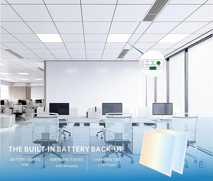 2X2 LED Flat Panel Light Emergency Battery Backup, 40W-3000K/4000K/5000K, 0-10V Dimmable, 4390 Lumens, LED Drop Ceiling Light, 100-277V, DLC and UL Listed, Ultra Thin Back-Lit (2 Pack)