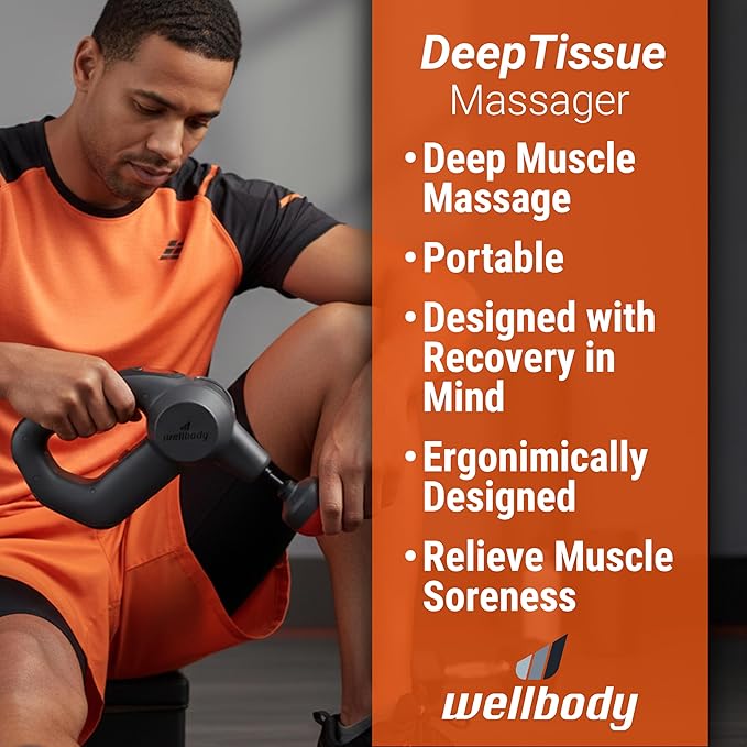 Wellbody 5 Deep Tissue Massage Gun with Heat Ball Technology | Vibrating Handheld Massager for Trigger Point Therapy | 5 Speed Rechargeable Portable Device for Muscle Pain Relief & Recovery