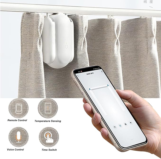 Changor Smart Curtain Opener, Automatic Remote Control Voice Compatible Curtain Motor Timer Controller for Home Office Black PC Material