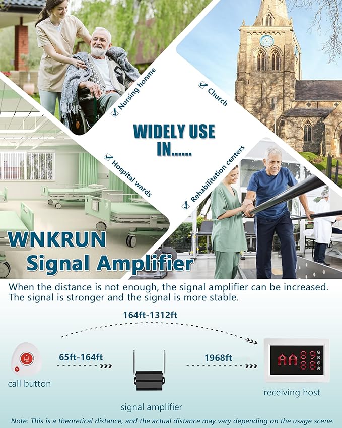 WNKRUN Wireless Caregiver Pager Nursing Calling System Elderly Alarm with 1 Display Receiver and 10 Waterproof 2 Key Call Buttons for Nursing Home Clinic (10 M2 Call Buttons)