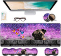 Ergonomic Keyboard Wrist Rest & Mouse Pad Wrist Rest Set, Large XXL Gaming Desk Mat 31.5"x 11.8" with Non-Slip Base, Memory Foam, Easy Typing Pain Relief for Home & Office, Cute Pug and Butterfly