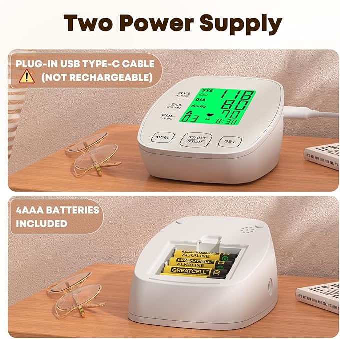 Arm Blood Pressure Monitor with 2 Cuffs, Pediatric Blood Pressure Cuff 6"-9"，Medium/Large Cuff 9"-16.5"， Includes 4 AAA Batteries