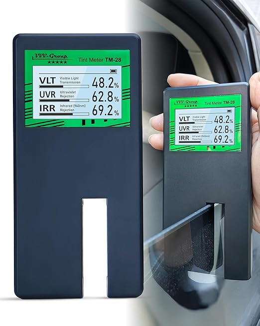 Digital Car Window Tint Meter TM-28 – Side Window Tint Tester for Light Transmission, UV/IR Rejection, Auto Calibration, Display Rotation
