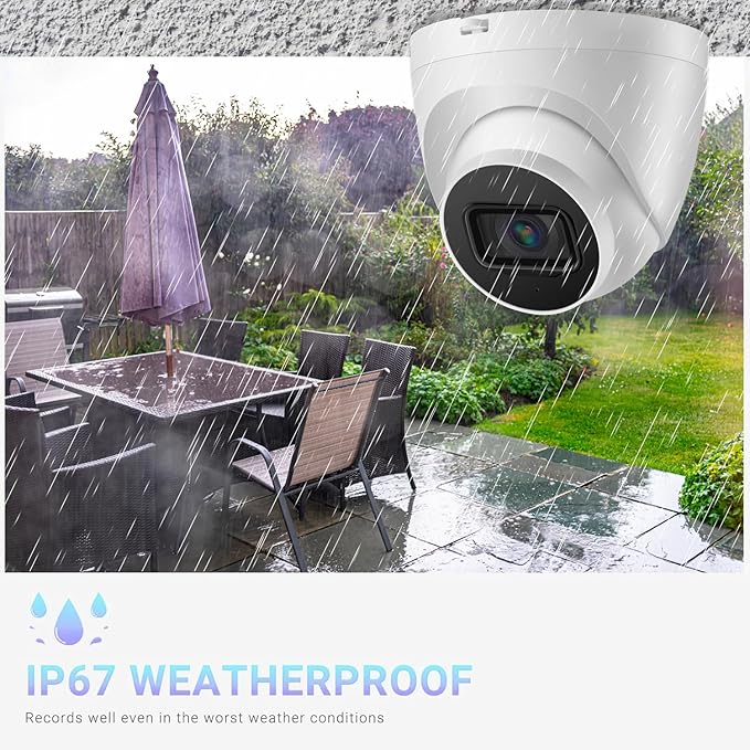 OHBET DahuaSecurity 4K 8MP PoE IP Dome Camera – Outdoor AI Security Turret Camera with Human & Vehicle Detection, 98ft IR Night Vision, IP67, Built-in Mic, Smart Surveillance for Home