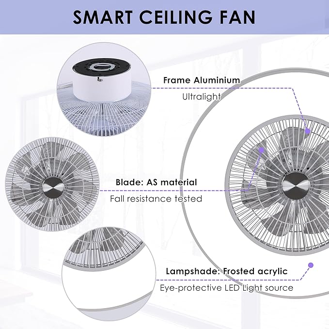 HUMHOLD 24" Bladeless Ceiling Fans with Lights and Remote/APP/Voice Control, Low Profile Ceiling Fan with RGB Lights, Enclosed Flush Mount Ceiling Fan for Kid's Bedroom/Living Room