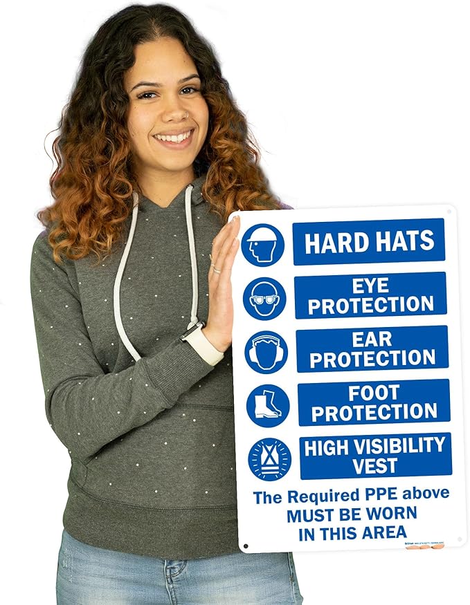 Brimar - 12" x 18" - The Required PPE Must Be Worn Sign - .055″ Polyethylene Plastic - International Mandatory Symbols - Easy Installation