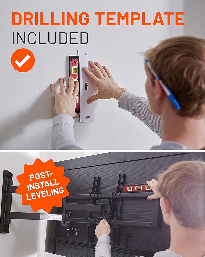 ECHOGEAR Corner TV Wall Mount for Big TVs - 24 Inches of Extension Plus Smooth Full Motion - Mount TVs Up to 65" in The Corner Or Up to 75" On A Flat Wall - Drilling Template & Cable Ties Included
