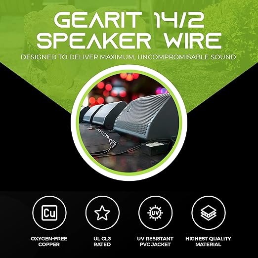 GearIT 14/2 Speaker Wire (500 Feet) 14AWG Gauge - Outdoor Direct Burial in Ground/in Wall / CL3 CL2 Rated / 2 Conductors - OFC Oxygen-Free Copper, Black 500ft