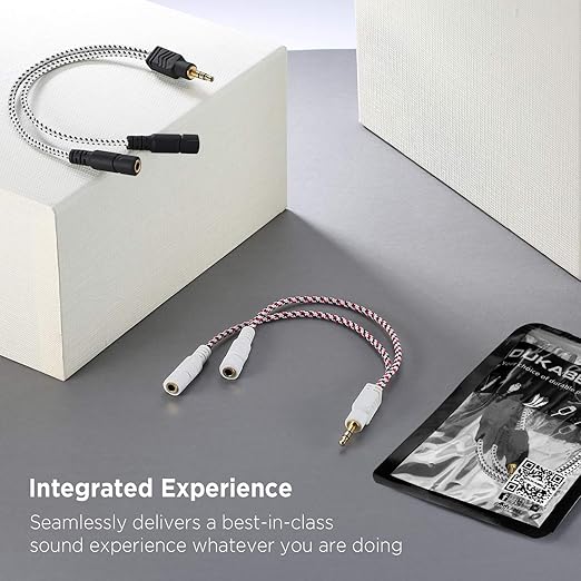 DUKABEL Headphone Splitter, Knitted 3.5mm Audio Splitter TRS 3-Pole Aux Splitter Cable for Headphones Earphones Speakers -Zebra White