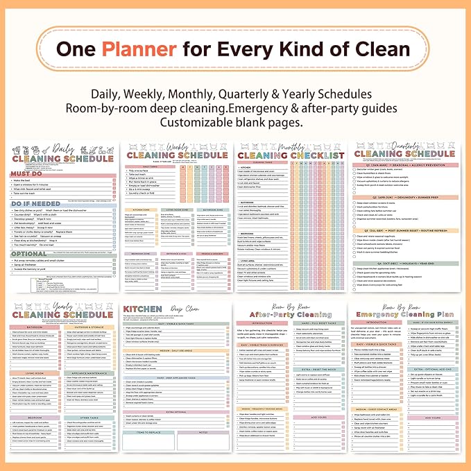 ADHD Cleaning Planner – Reusable Dry-Erase Sleeve Fridge Kit, Removable Coil Pages, Emergency & After-Party Plans, Cleaning Schedule and Checklist, ADHD Planner for Adults Women