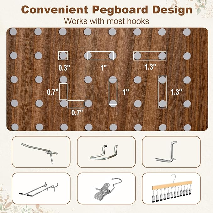 Giantex 6 Panel Pegboard Display & Room Divider, 5.6FT Folding Pegboard Stand for Crafting Show Jewelry Retail, Freestanding Privacy Screen, Wooden Partition Wall Divider for Room Separation, Brown