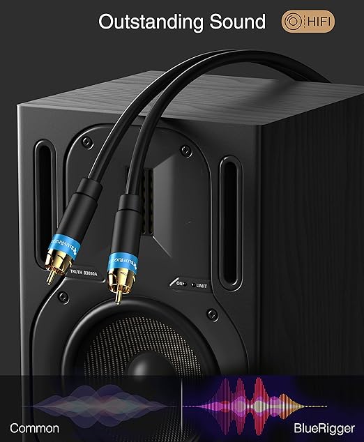 BlueRigger RCA Audio Subwoofer Cable (6FT - 2 Pack, Dual Shielded with Gold Plated RCA Connectors) – for Subwoofer, Amplifier, Home Theater