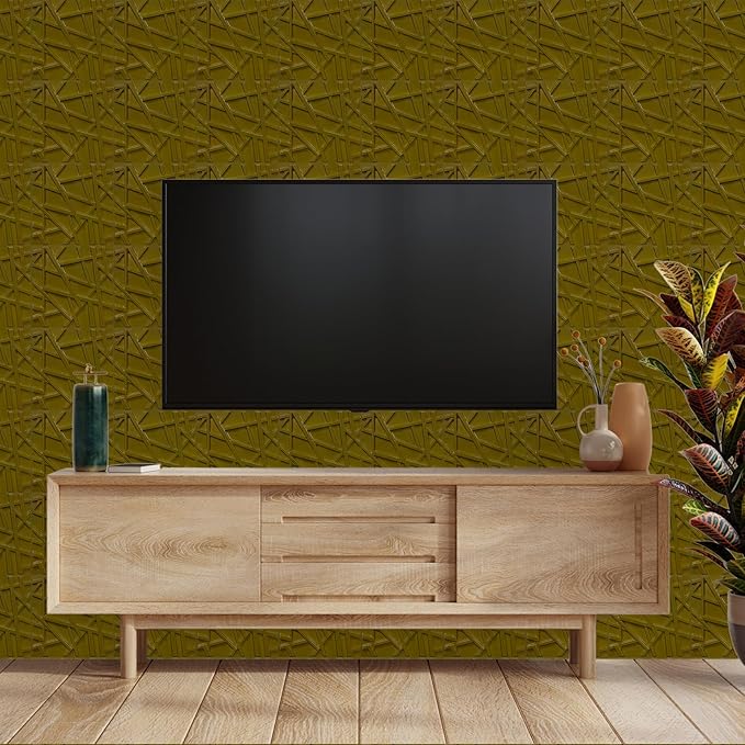LEVOWAY 3D Wall Panels for Interior Wall Decor, 11.8''x11.8'' 33 Pack Accent Textured Wall Panels for Living Room, Gaming Room, TV Background, Cover 32 Sq.Ft (Brushed Gold)