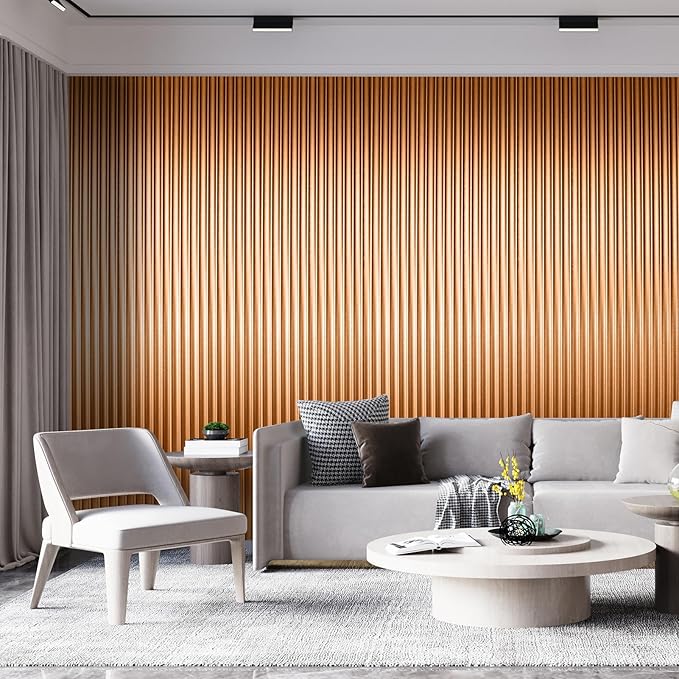 Art3dwallpanels Slat Wall Paneling, 104'' x 6.3'' Glossy Metal Finish WPC Soundproof 3D Wall Panels for Interior Wall Decor, 8 Pack Wavy Grain Panel Wall Slats, Glitter Gold