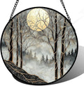 AMDERVEN Stained Glass Window Hanging - Black and White Gold Moon Forest Sun Catcher for Door Home Decor Suncatcher Christmas Mother's Day Birthday Gifts for Women Men Lovers Mom Nana 6.3 in