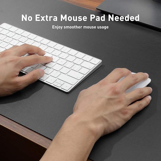 Aothia Faux Leather Desk Mat – Large Mouse Pad, Non-Slip PU Leather Blotter, Waterproof Writing Surface for Office and Home (Grey, 47.2" x 23.6")