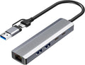 USB Hub with Ethernet, USB C to Ethernet Adapter with 2X USB 3.0, USB C 3.0, Gigabit Rj45 Port, Plug and Play, Multiport Network Adapter for Laptop MacBook iPad XPS Windows