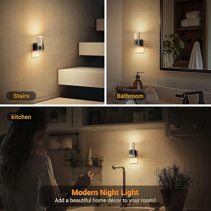 JandCase Night Light, Night Lights Plug into Wall,2 Pack 3000K LED Nightlight with 0-100LM Adjustable Brightness, Automatic Night Light Plug in with Light Sensor for Bathroom Hallway Christmas Gifts