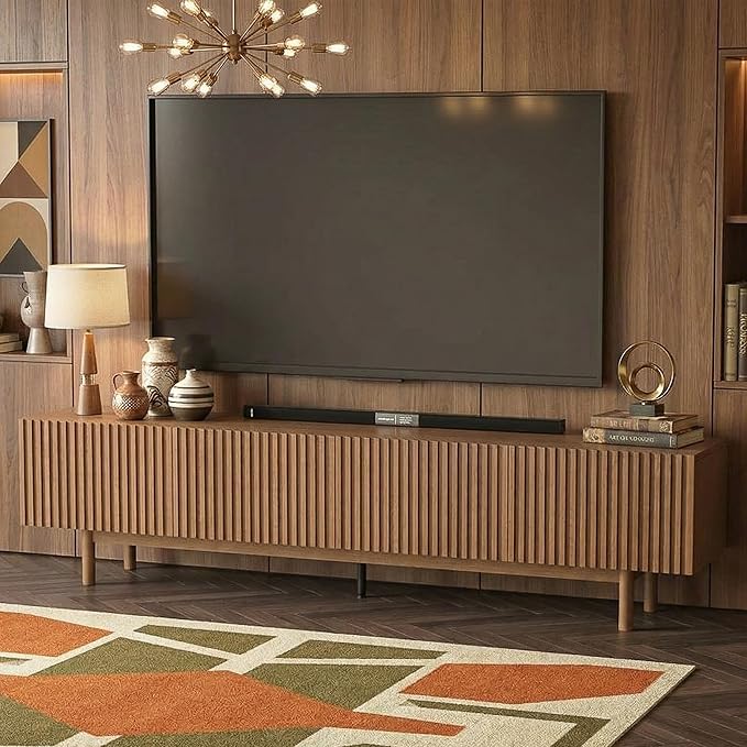 gaoyangjiaju 86.61" Wooden TV Cabinet with Open Shelving, Removable Divider and Cable Management (Pedestal 15.74" D x 86.61" W x 17.5" H) (Legs15.74 D x 86.61" W x21.14 H)