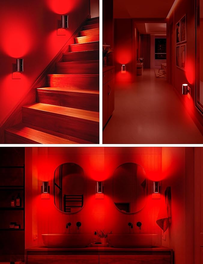 Sujeet LED Night Lights Plug into Wall, Bright Night Light, Dusk to Dawn Sensor, Red Night Light, 0-100LM Adjustable Brightness, Dimmable Nightlights for Hallway, Bathroom Bedroom Kitchen, 2 Pack