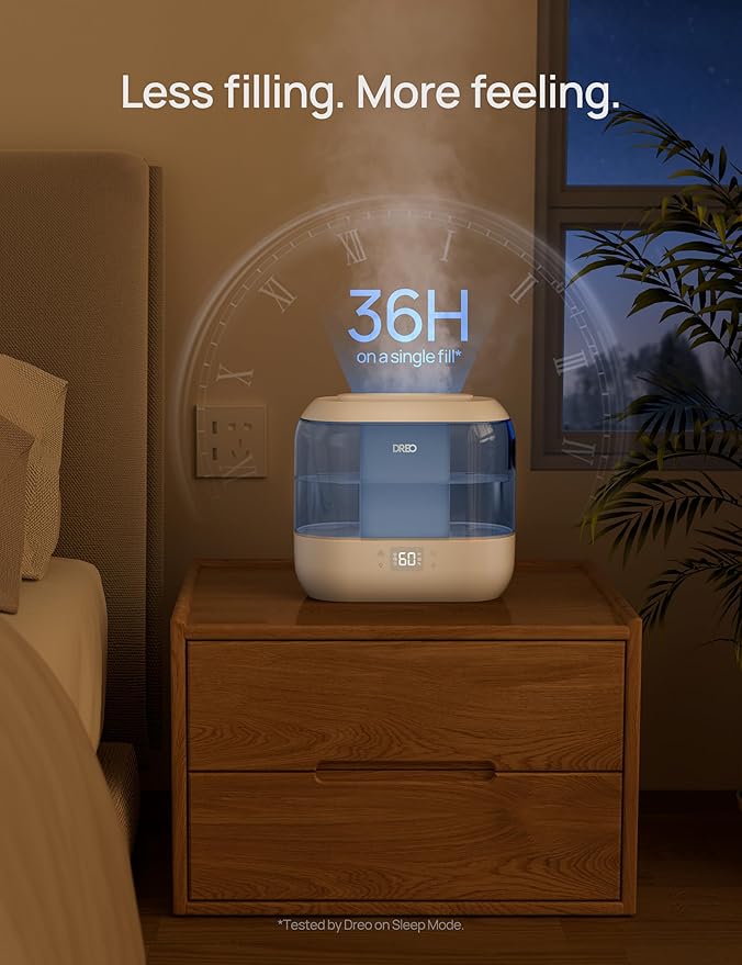 DREO Smart Humidifiers for Bedroom, Top Fill 4L Supersized Humidifier Large Room with 28 dB, 36H Runtime, Touch/APP/Voice Control, Nightlight, Cool Mist Humidifiers for Baby, Plants, Indoor, Blue