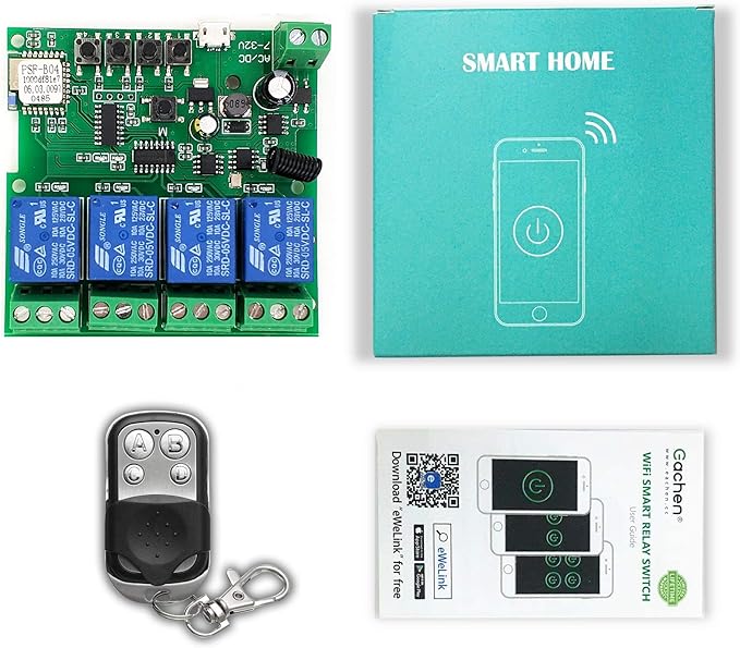 Newgoal 4 Channels WiFi Wireless Smart Switch Inching Self-Locking Relay Module,for DIY Access Control, Garage Door Opener with 433RF Remote Control （Ewelink App）