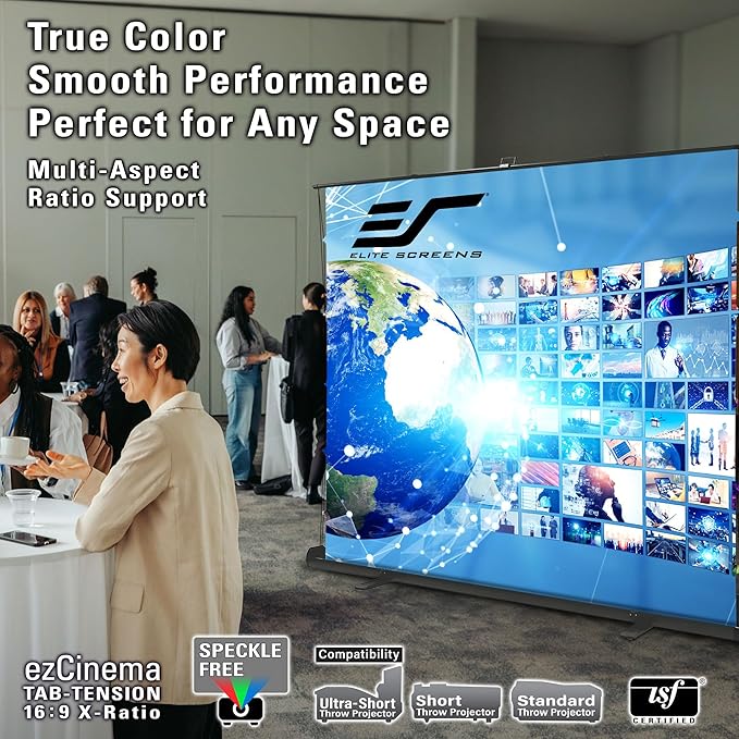 Elite Screens ezCinema Tab-Tension 16:9 X-Ratio Portable Projector Screen, Multi-Aspect Ratio, Manual Floor Rising Pull-Up Scissor-Lift Design + Carry Bag, Home Office Classroom- FT104XWH2-114V107X