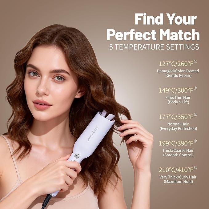 Inovocare Upgraded Automatic Rotating Curling Iron - CurlPro Plus Long Barrel Curling Wand for Long Hair, Ceramic Hair Curler for Women, Anti-Scald, Tangle-Free, 600M Ionic, Dual Voltage (Misty Blue)
