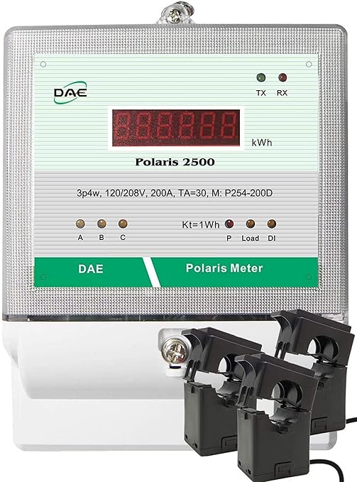 DAE P254-200D KIT, UL listed kWh Demand Submeter, 3 phase, 4 wire (3 hot wires 1 neutral), 200A, 120/208v, 3 Split Cores CTs, RS485