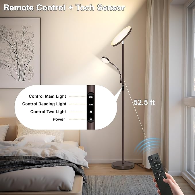Aulaiyi Floor Lamps for Living Room,42W Super Bright LED Floor Lamp,2-in-1 Dimmable Standing Lamp with Reading Light,69'' Tall Lamp with Remote & Touch Control, Modern Floor Lamp for Bedroom,Office