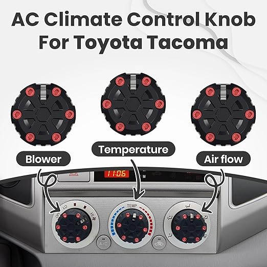 2nd Gen Tacoma Accessories AC Knob Upgrade - 2005,2006,2007,2008,2009,2010,2011,2012,2013,2014,2015 Tacoma Climate Control Dial Mods Set - 2nd Gen Tacoma Mods - for Toyota Interior Replacement Kit