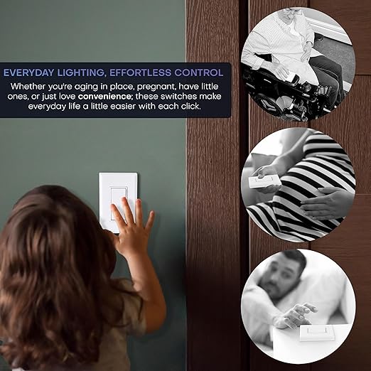 RunLessWire 3-Way Battery-Free DIY Wireless Light Switch Kit 150ft RF Range Self-Powered by Kinetic Energy for Hallways & Stairways: 2 Remote Switches Control 1 5A On/Off Receiver – Black