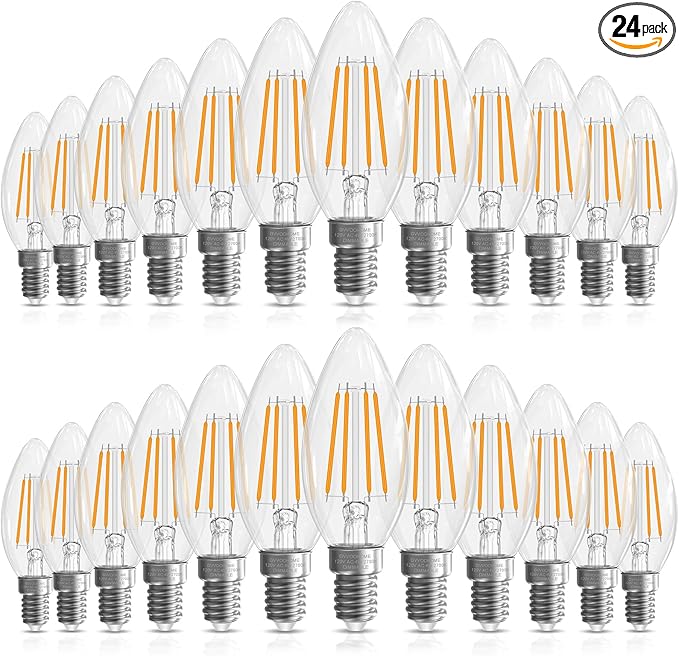 GvvooHome Candelabra Light Bulbs 40 watt Equivalent, E12 LED Bulb Dimmable Chandelier Bulbs, B10 Candle Light Bulbs 2700K Soft White, 90+CRI, 400LM, Cear Glass, 24 Pack