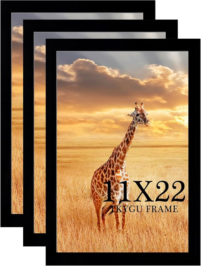 TKYGU 11x22 Picture Frame 3 Pack- Newspaper Frame for Assorted Media and News Articles-11x22 Wooden Frame with Plexiglass,Decorate Home and Office with Large Paintings -Fits Most Standard Newspapers