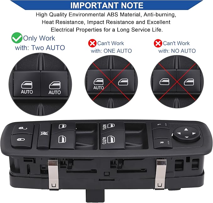 Obaee Window Switch Power Control Button Front Left Driver Side Compatible with 2010-2011 Dodge Grand Caravan/Chrysler Town & Country, Replacement OEM 04602535AI, Double Autos 3+0 Pinss