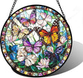 DASTOLL Stained Glass Window Hanging, Colorful Butterfly Suncatcher for Doors Home Sun Catchers Decoration and Christmas, Mother's Day Birthday Gifts for Women, Men, and Mom 6.3 in