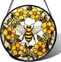 AMDERVEN Stained Glass Window Hanging - Yellow Flowers Surrounded by Bees Sun Catcher for Door Garden Home Decor Cute Suncatcher Christmas Mother's Day Birthday Gifts for Women Men Mom Nana 15 in