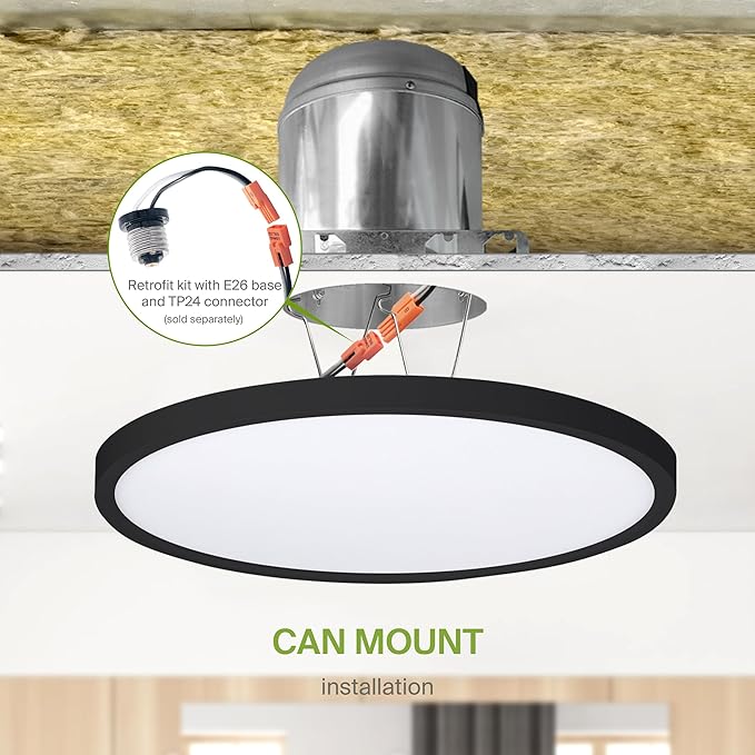ASD LED 12" Round Flush Mount Ceiling Light Fixture, Low Profile Surface Lighting | 5CCT, Dimmable, Ultra-Thin, ETL Listed | 24W 1900LM 2700-6000K 120V | Kitchen, Bedroom, Hallway Lamp | Black