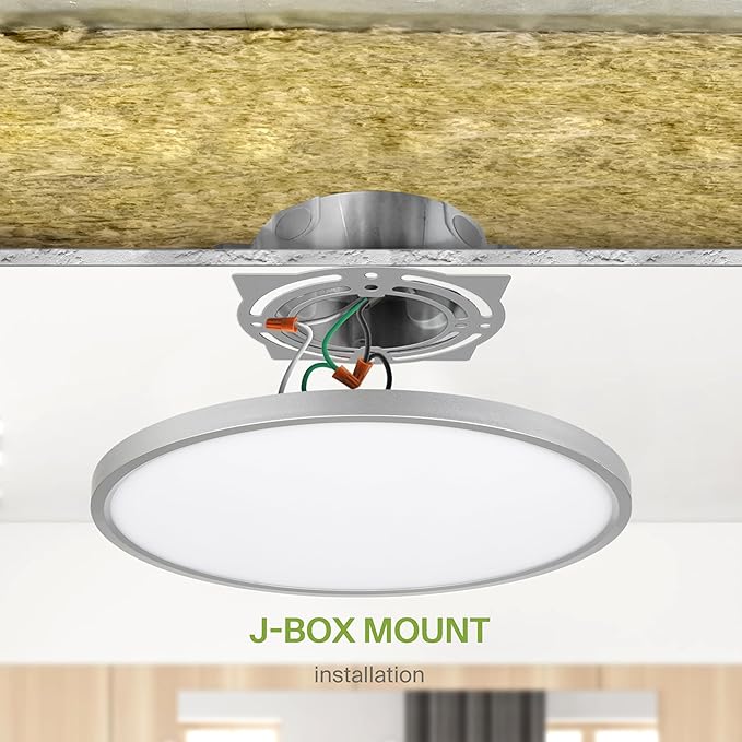 ASD LED 12" Round Flush Mount Ceiling Light Fixture, Low Profile Surface Lighting | 5CCT, Dimmable, Ultra-Thin, ETL Listed | 24W 1900LM 2700-6000K 120V | Kitchen, Hallway Lamp | Nickel, 4 Pack