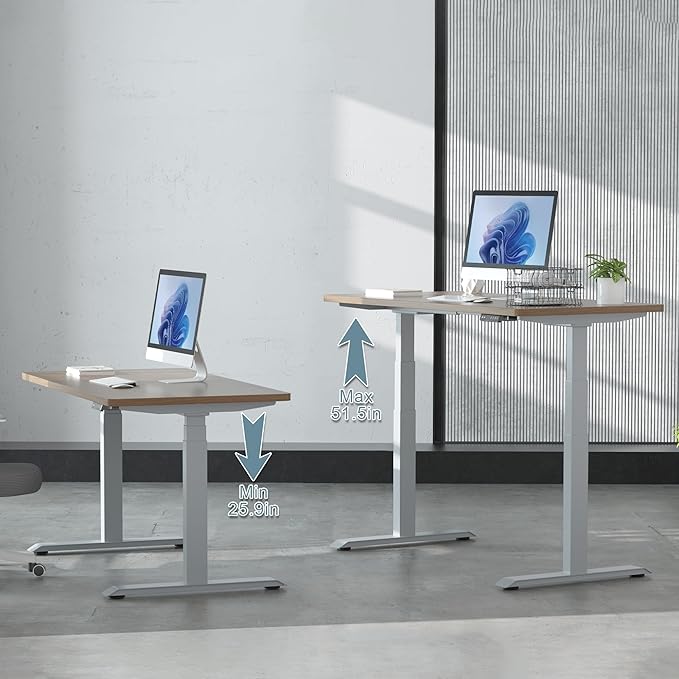 Fromann Electric Standing Desk Frame Dual Motor 3 Stages Height Adjustable Desk Legs with USB A+ C Ports Sit Stand up Desk Base for Home and Office (Grey)