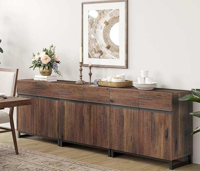 Wampat Modern TV Stand for 100 inch TVs, 3 in 1 Entertainment Center Console with Adjustable Shelves and Metal Base for Living Room, Bedroom, Brown | 3 in 1