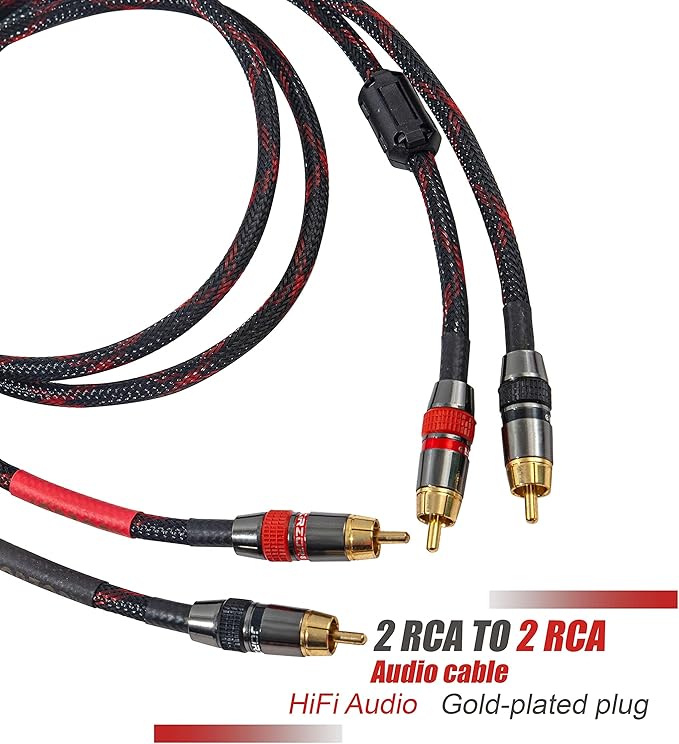 JORZOR RCA Cable, 2RCA Male to 2RCA Male Stereo Audio Cables 【Hi-Fi Sound】 Braided RCA Stereo Cable for Home Theater, HDTV, Amplifiers, Hi-Fi Systems, Car Audio, Speakers (2M(6.6FT))