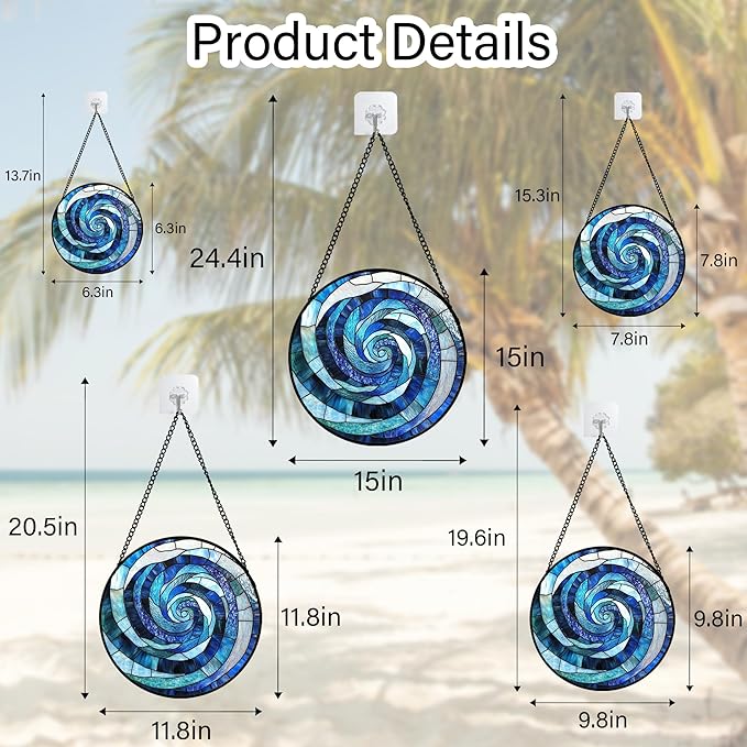 CRISGIF Stained Glass Window Hanging - Blue Abstract Swirl Suncatcher for Doors Garden Patio Unique Sun Catchers Decor Christmas Mother's Day Birthday Gifts for Women Men Mom Nana Friend 15 in
