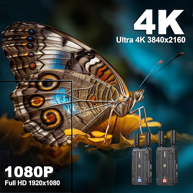 Wireless HDMI Transmitter and Receiver,Plug&Play 1300FT Los Range 4K Wireless HDMI Extender with 0.1S Latency,5G Wireless Video Transmission System for Streaming from DSLR/PC/Laptop to TV/Monitor